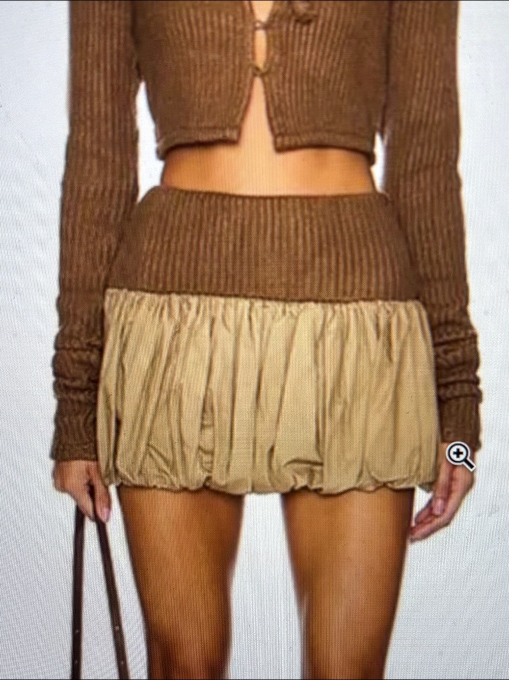 NWT Free People Zemeta Brown Bubble Mini Skirt with Ribbed Waistband Size S